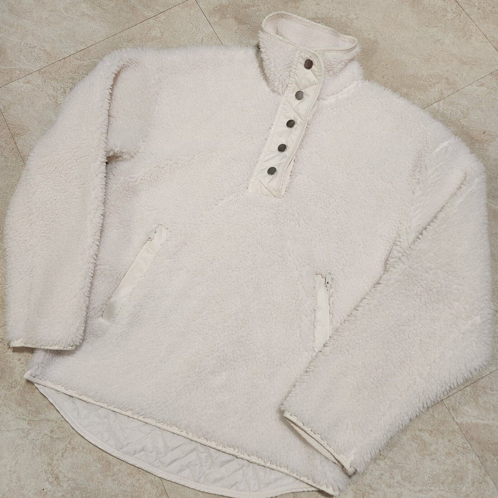 Athleta Womens XS Cozy Sherpa Snap-T Magnolia White Sweatshirt Fleece Jacket